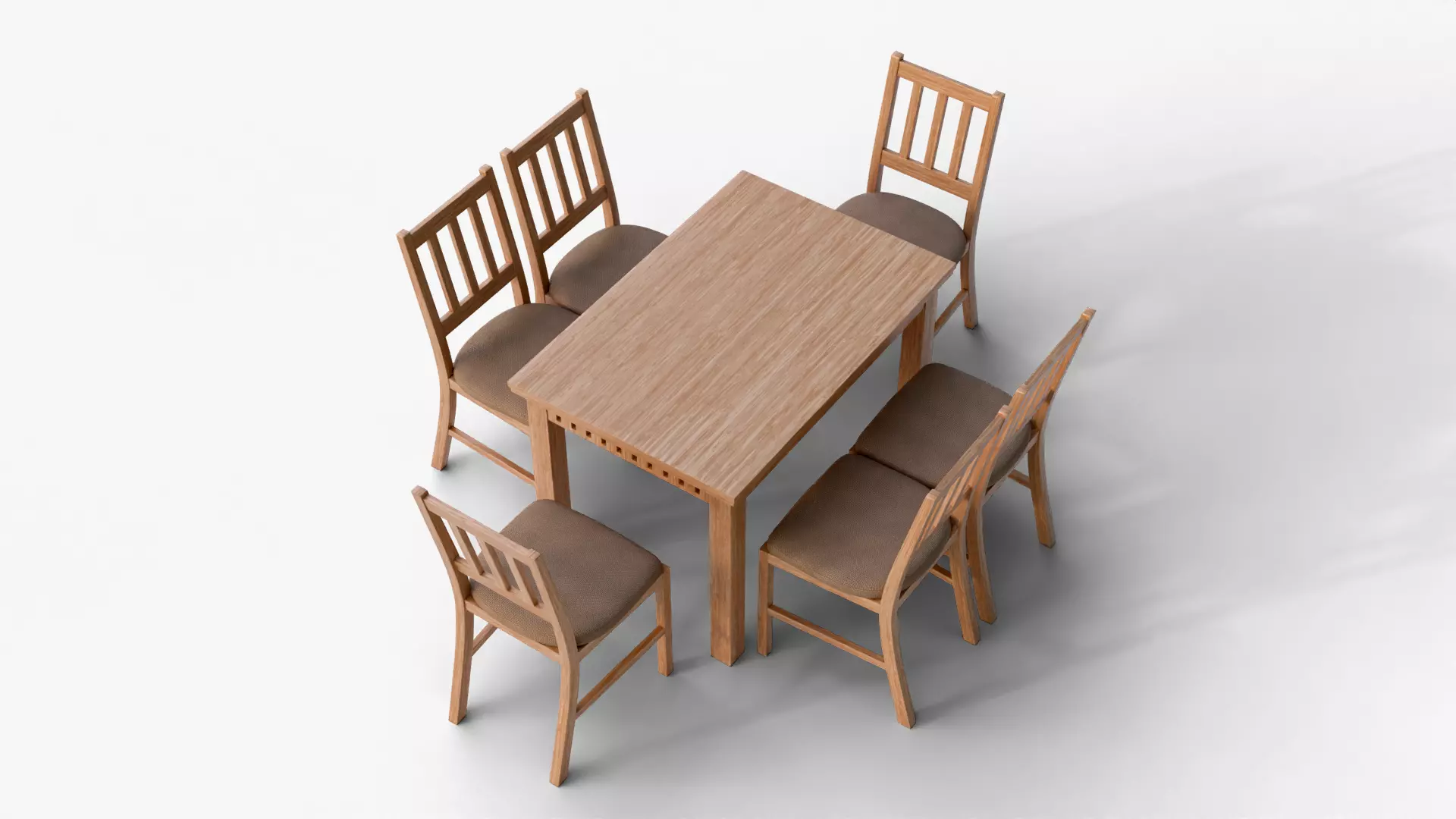 Wooden Dining Table and Chair Set - Dining Room Projects Low-poly 3D model_7