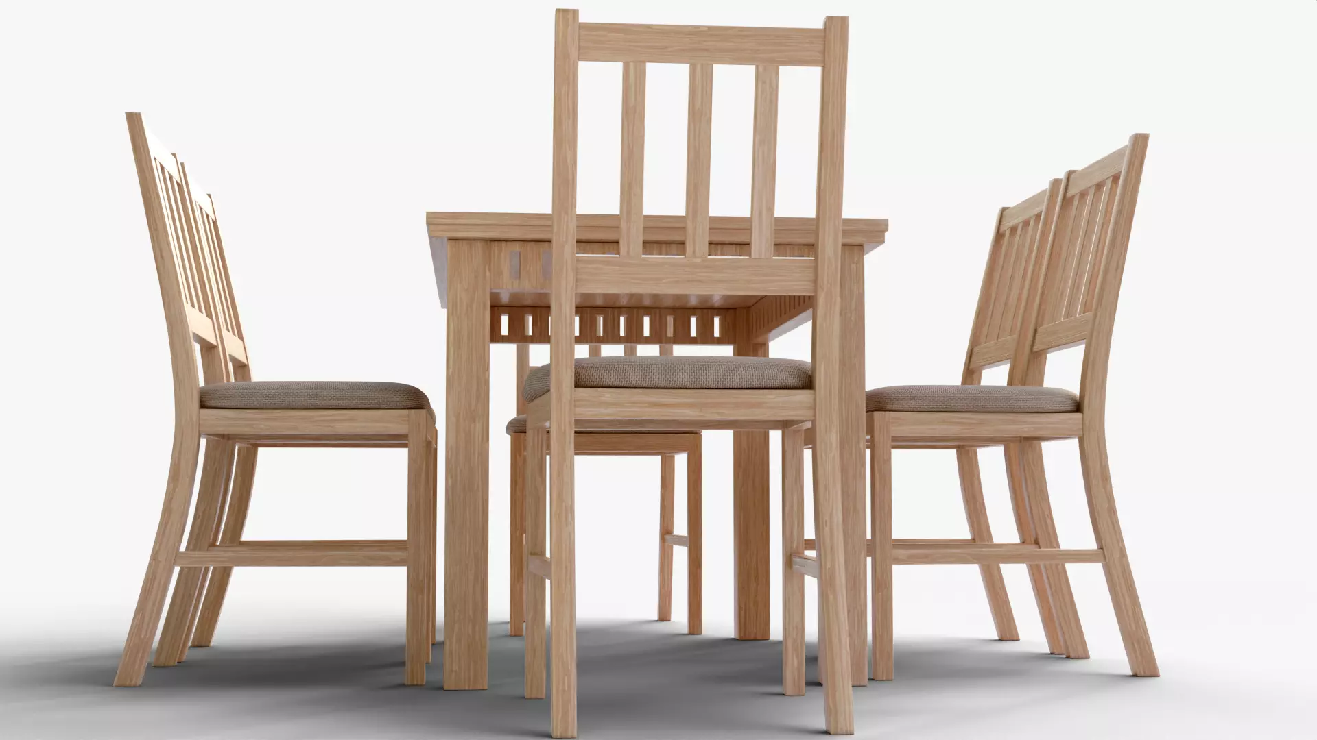 Wooden Dining Table and Chair Set - Dining Room Projects Low-poly 3D model_2