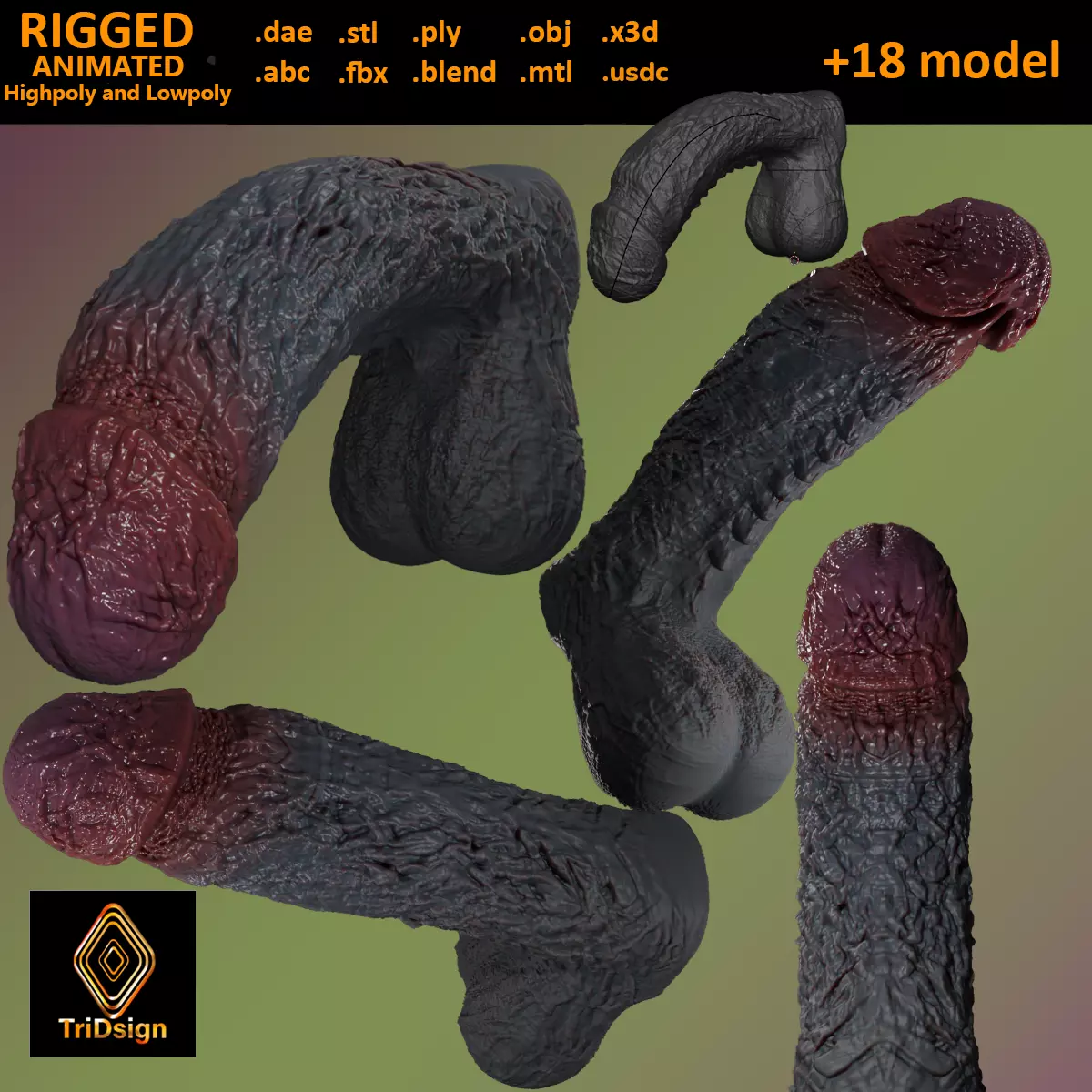 Lorkaz Fleshy Monster Penis and balls Rigged Low-poly 3D model_0