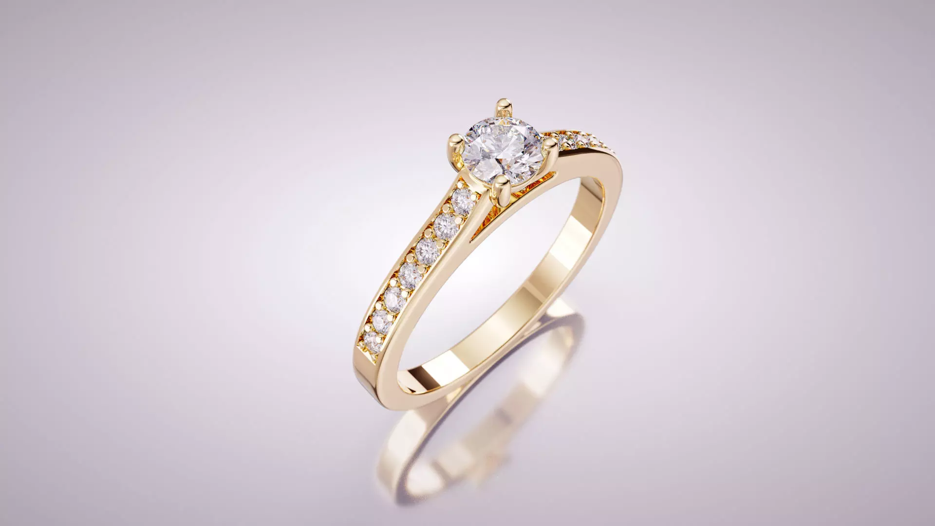 Engagement Ring with Solitaire and Side Diamonds 3D print model_0