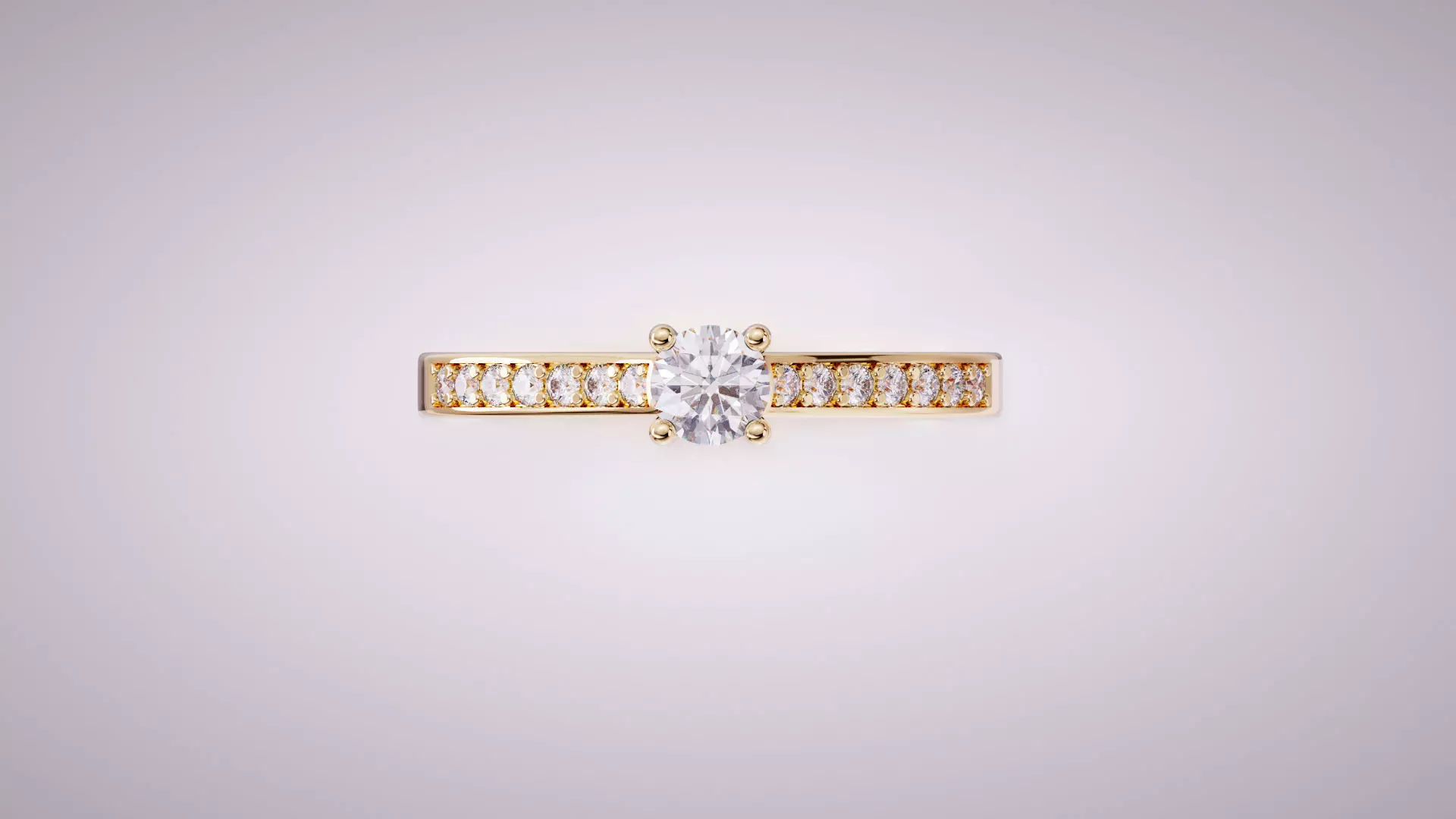 Engagement Ring with Solitaire and Side Diamonds 3D print model_1