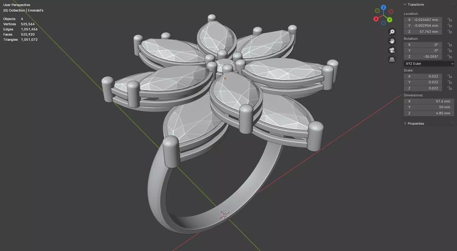 six leaf flower ring silve 3D model jewelry 3D model_20
