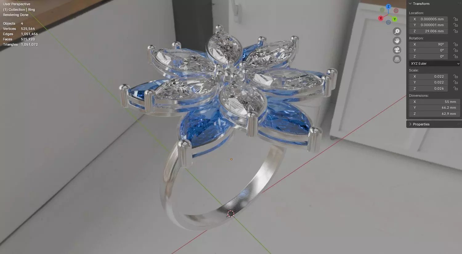 six leaf flower ring silve 3D model jewelry 3D model_22