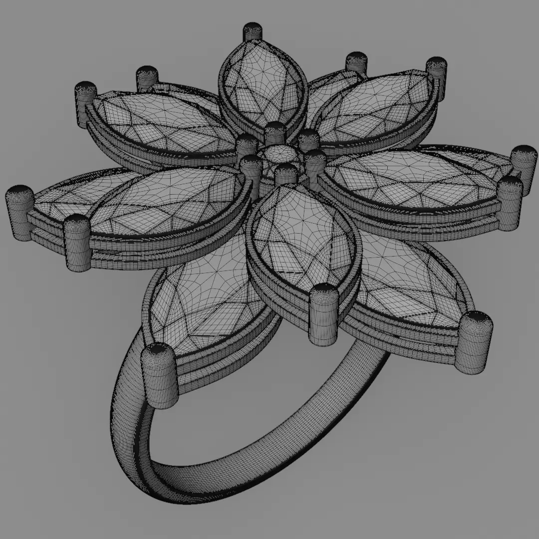 six leaf flower ring silve 3D model jewelry 3D model_19