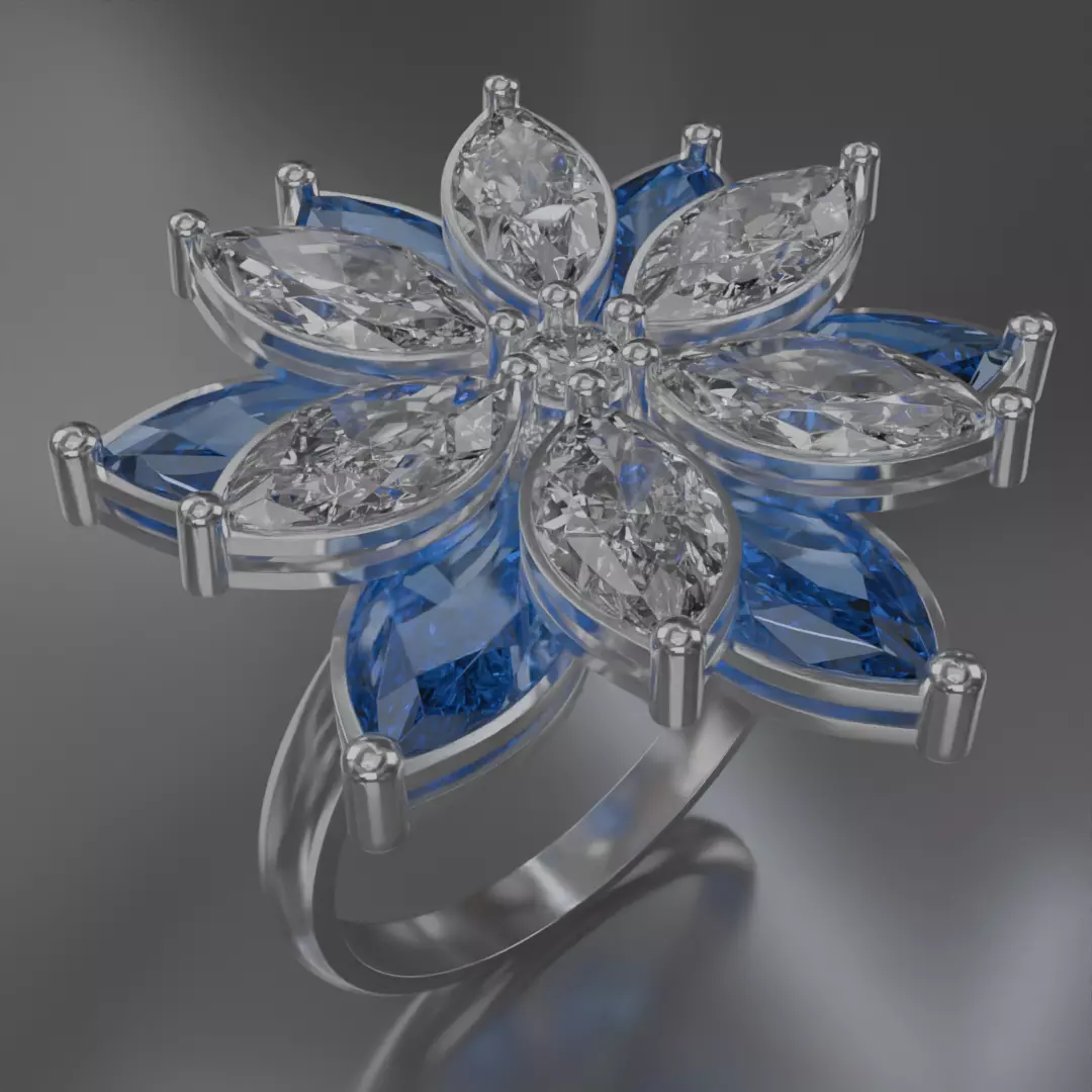 six leaf flower ring silve 3D model jewelry 3D model_9