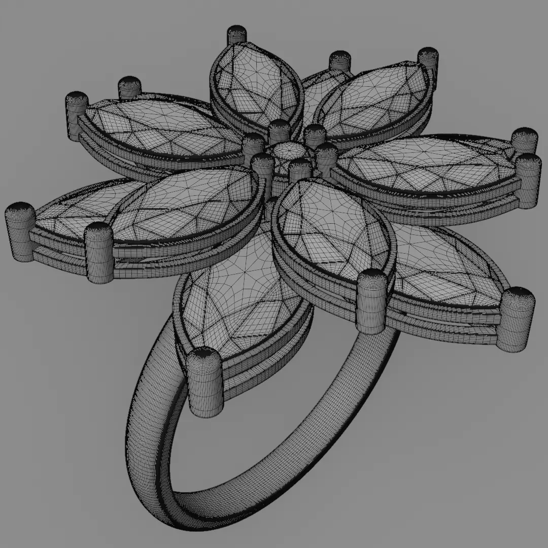six leaf flower ring silve 3D model jewelry 3D model_10