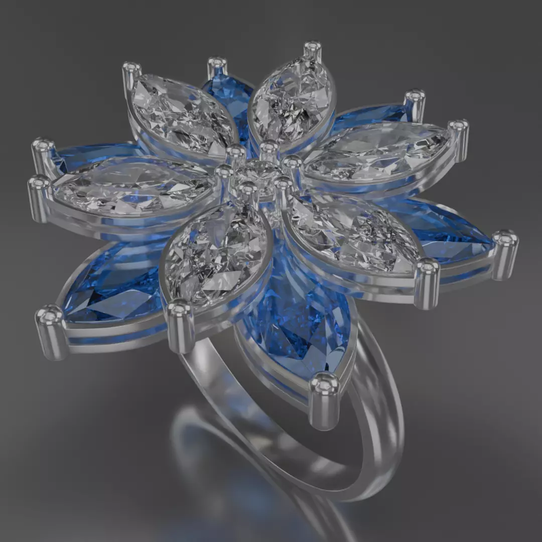 six leaf flower ring silve 3D model jewelry 3D model_8
