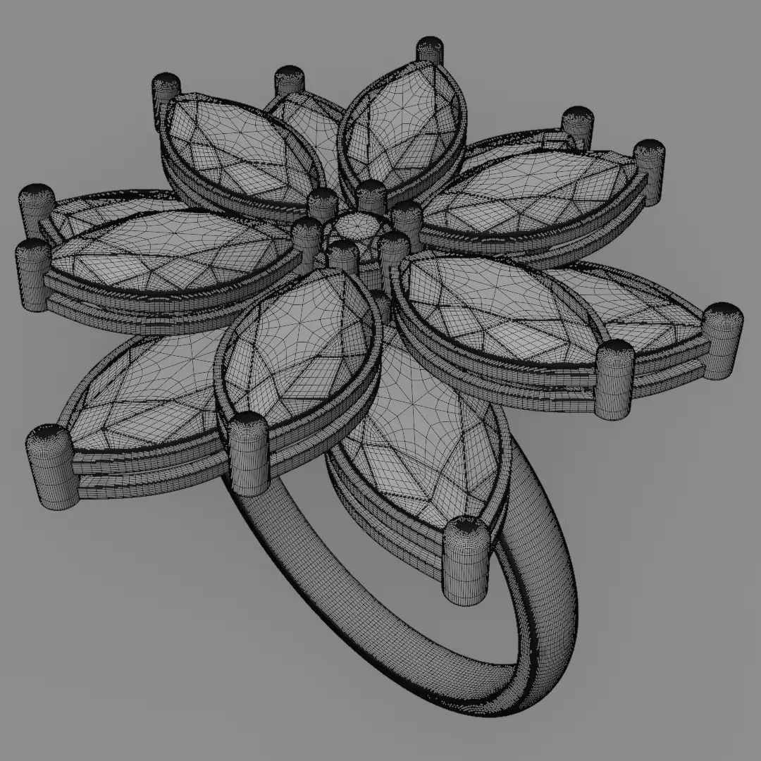 six leaf flower ring silve 3D model jewelry 3D model_16