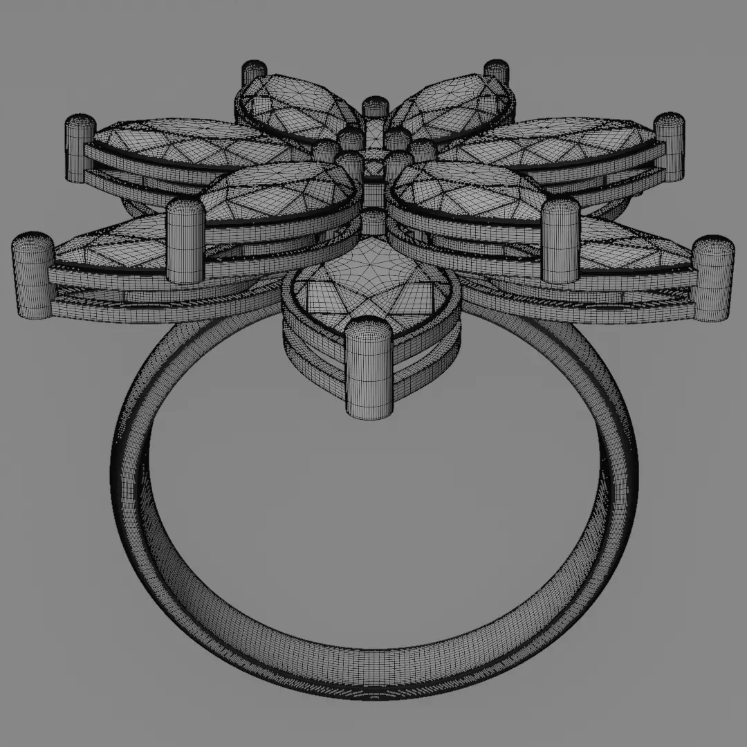 six leaf flower ring silve 3D model jewelry 3D model_11