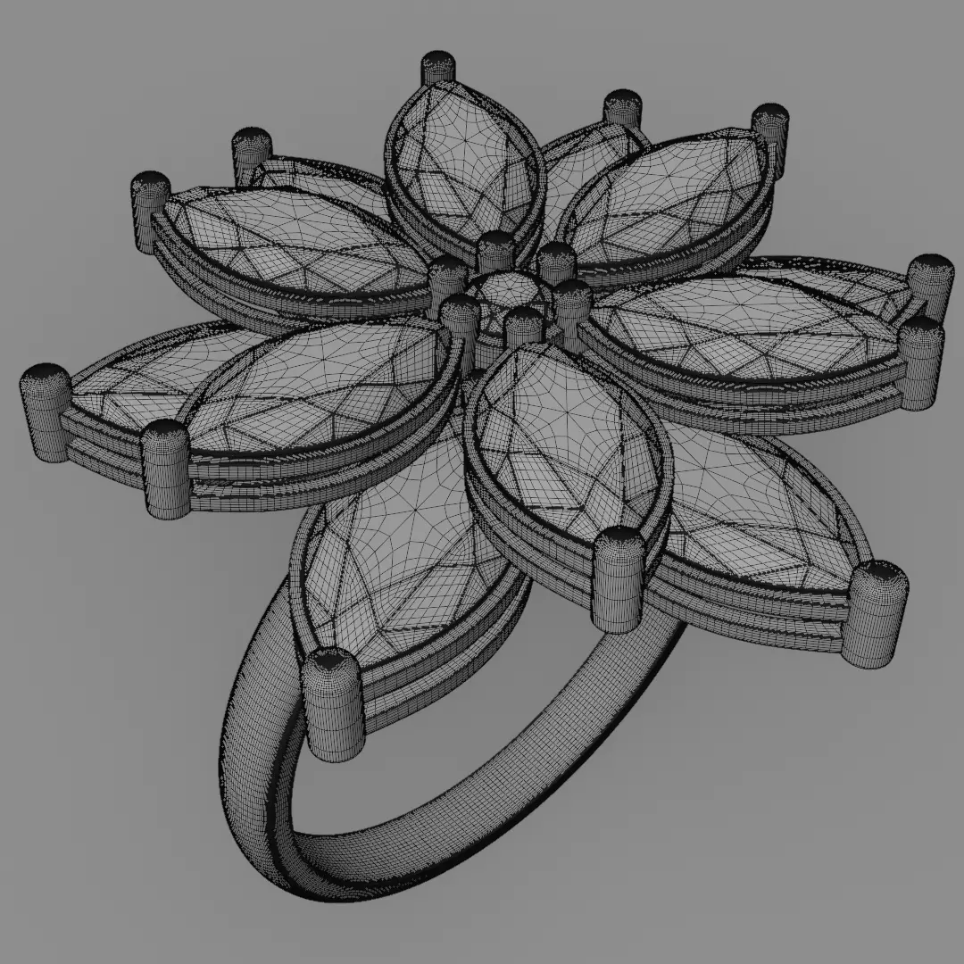 six leaf flower ring silve 3D model jewelry 3D model_17