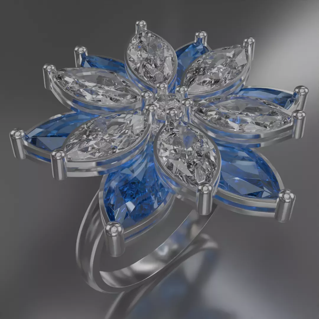 six leaf flower ring silve 3D model jewelry 3D model_7