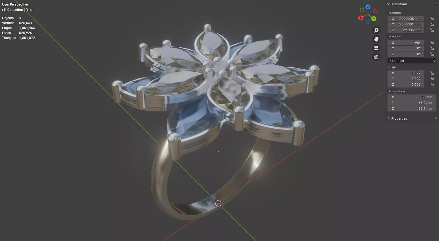 six leaf flower ring silve 3D model jewelry 3D model_21