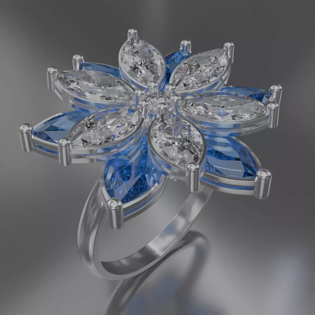 six leaf flower ring silve 3D model jewelry 3D model_0