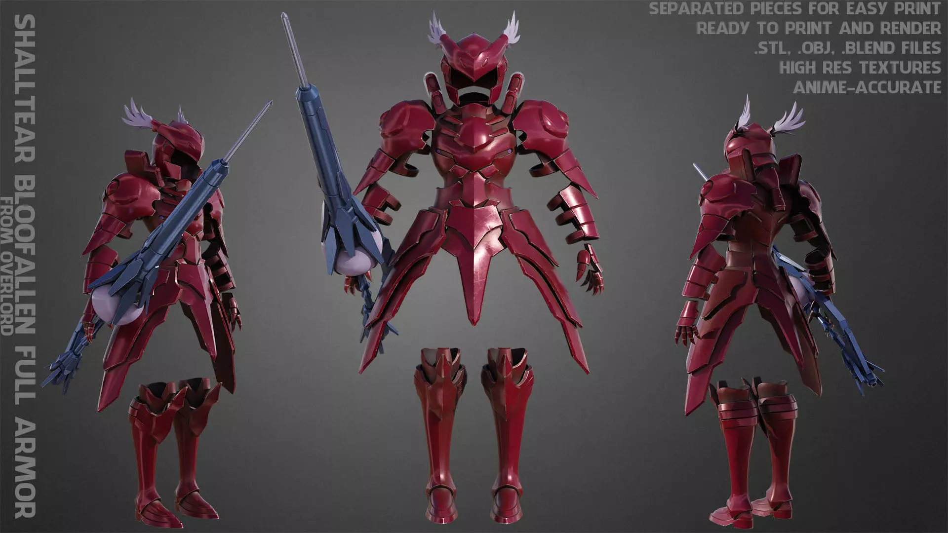 Overlord Shalltear Bloodfallen Full Armor and Lance for Cosplay 3D Model Collection_0