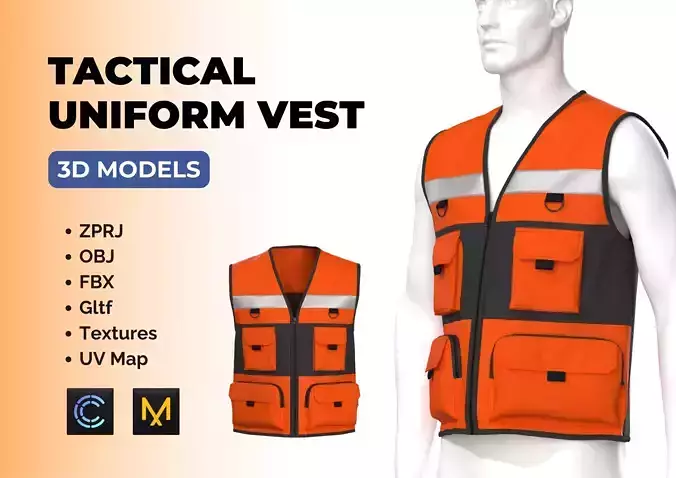 Tactical Uniform Vest Multiple Storage Pockets 3D model
