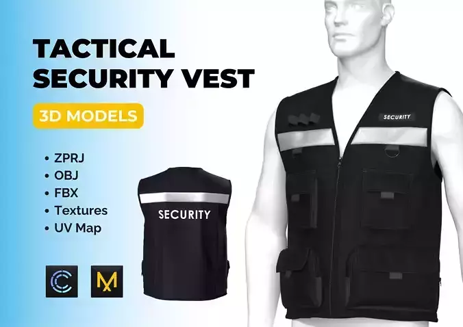 Tactical Security Vest Multiple Storage Pockets 3D model