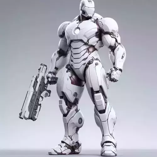 Futuristic White Iron Mech Warrior with Heavy Plasma Rifle