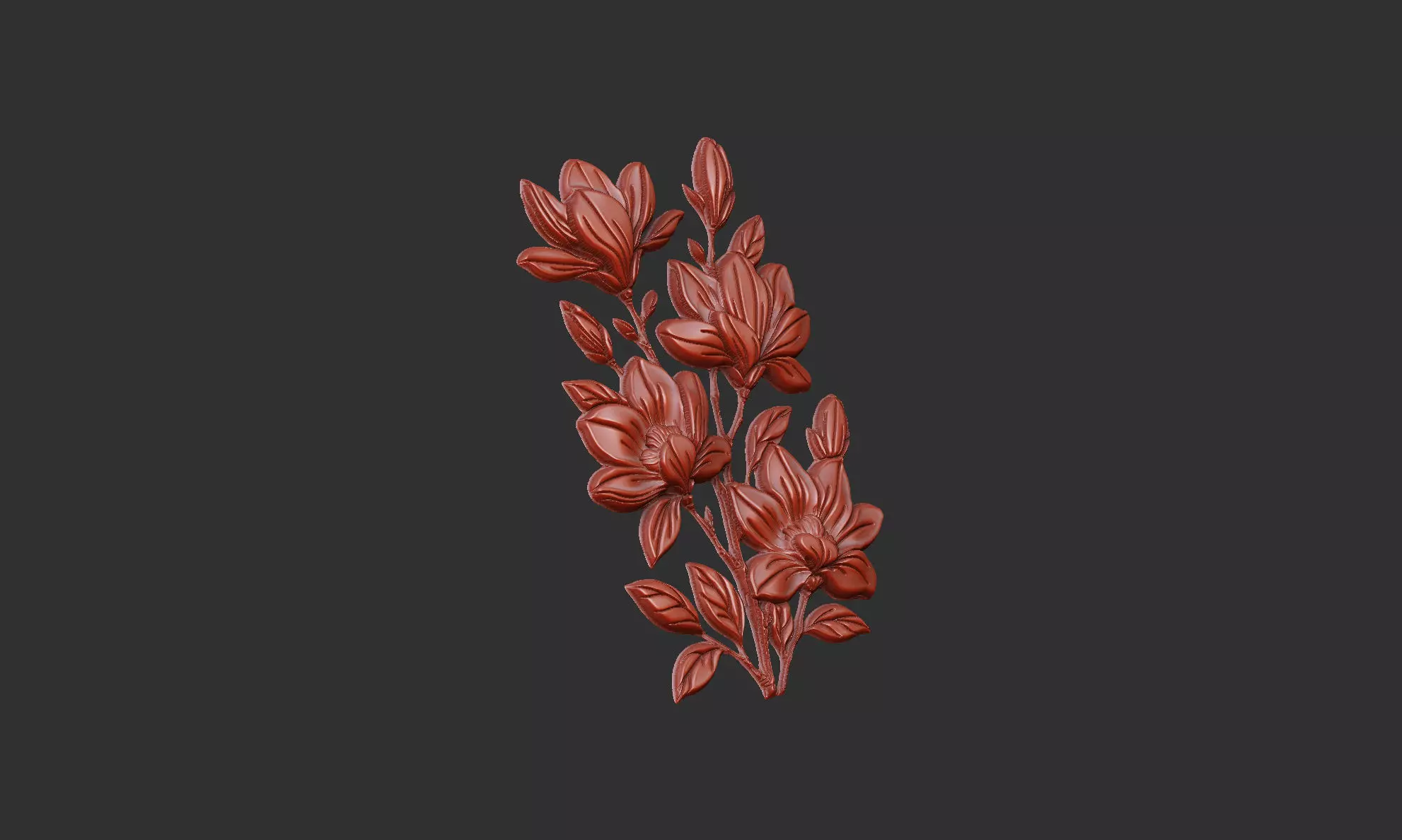 Magnolia cluster flower branch organic design 3D print model_5