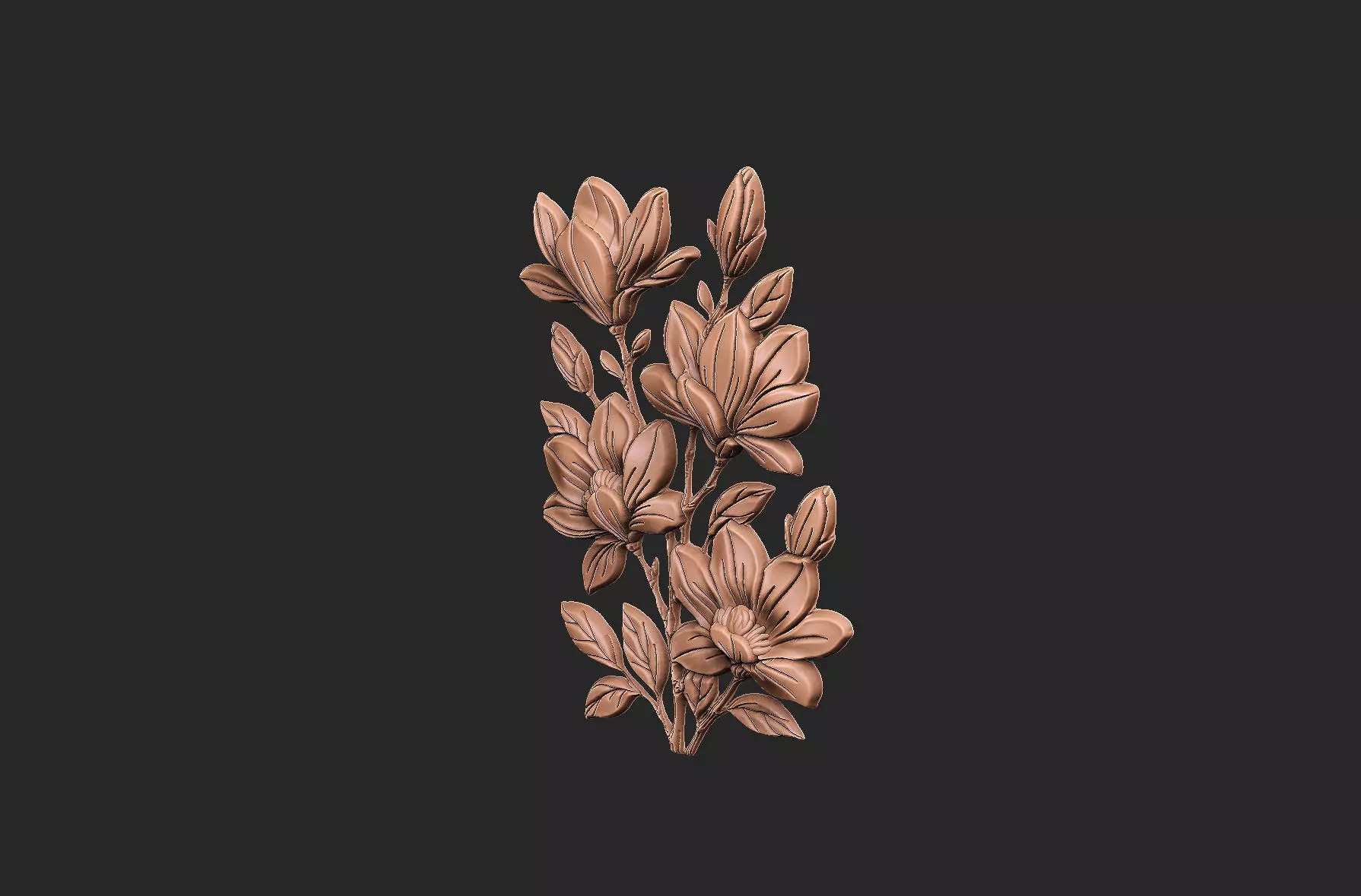 Magnolia cluster flower branch organic design 3D print model_9
