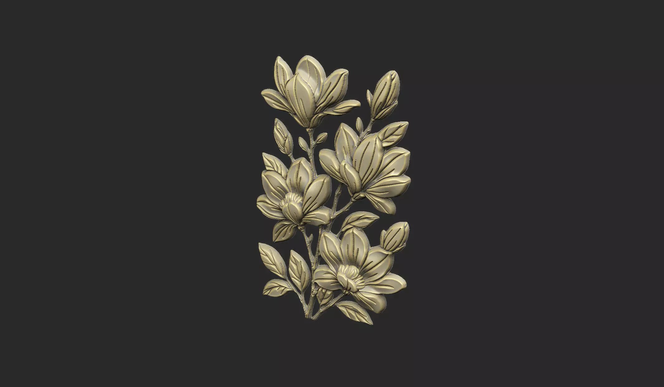 Magnolia cluster flower branch organic design 3D print model_2