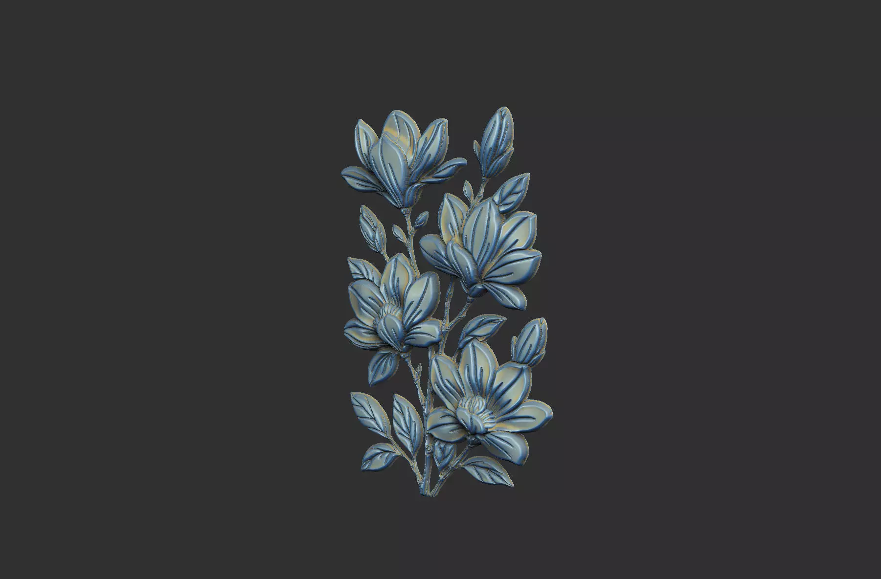 Magnolia cluster flower branch organic design 3D print model_8