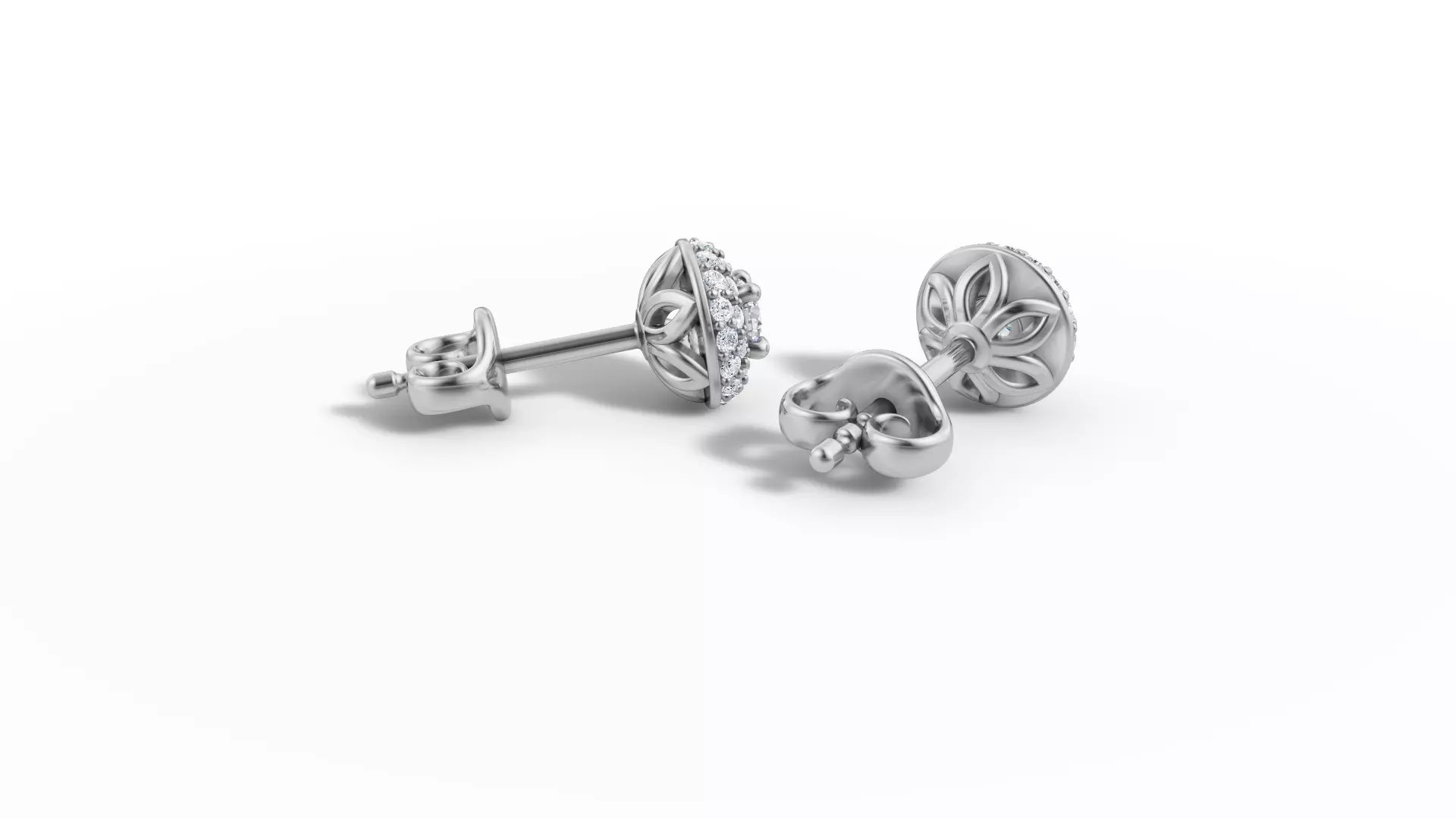 Round Halo Stud Earrings 3mm Diamond Women Earrings  3D print model_28