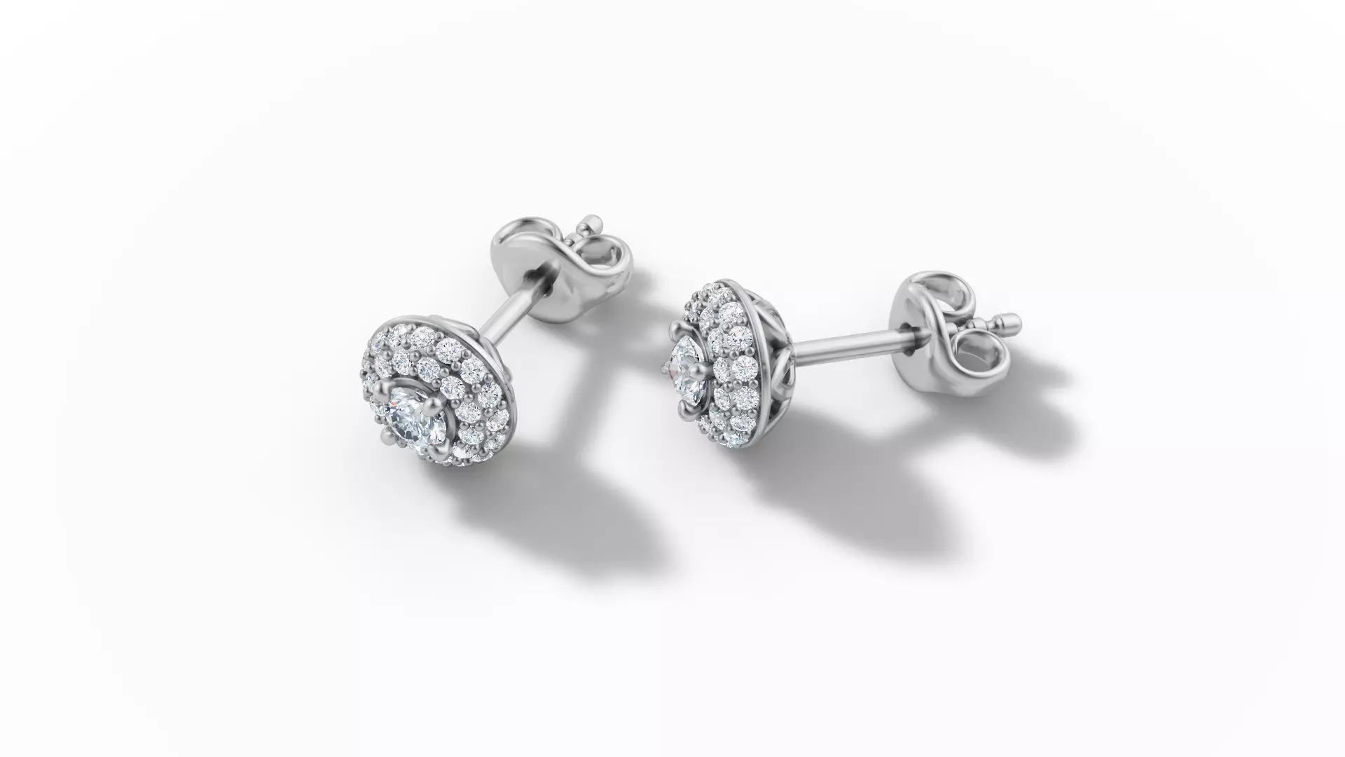 Round Halo Stud Earrings 3mm Diamond Women Earrings  3D print model_30