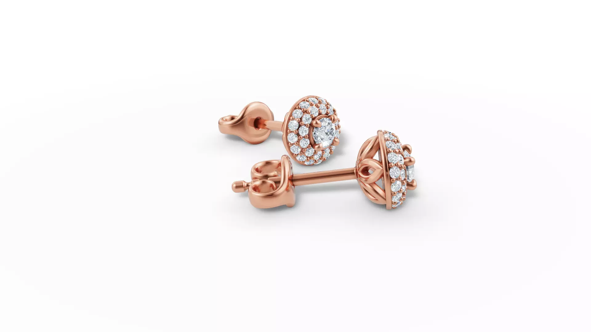 Round Halo Stud Earrings 3mm Diamond Women Earrings  3D print model_5