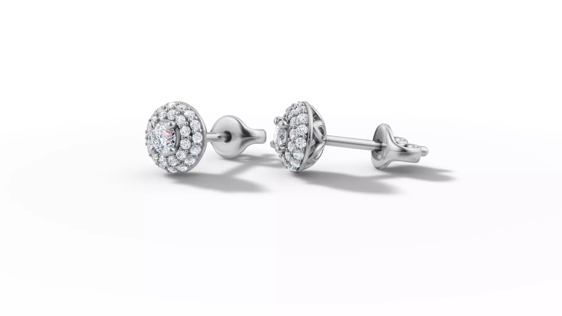 Round Halo Stud Earrings 3mm Diamond Women Earrings  3D print model_4