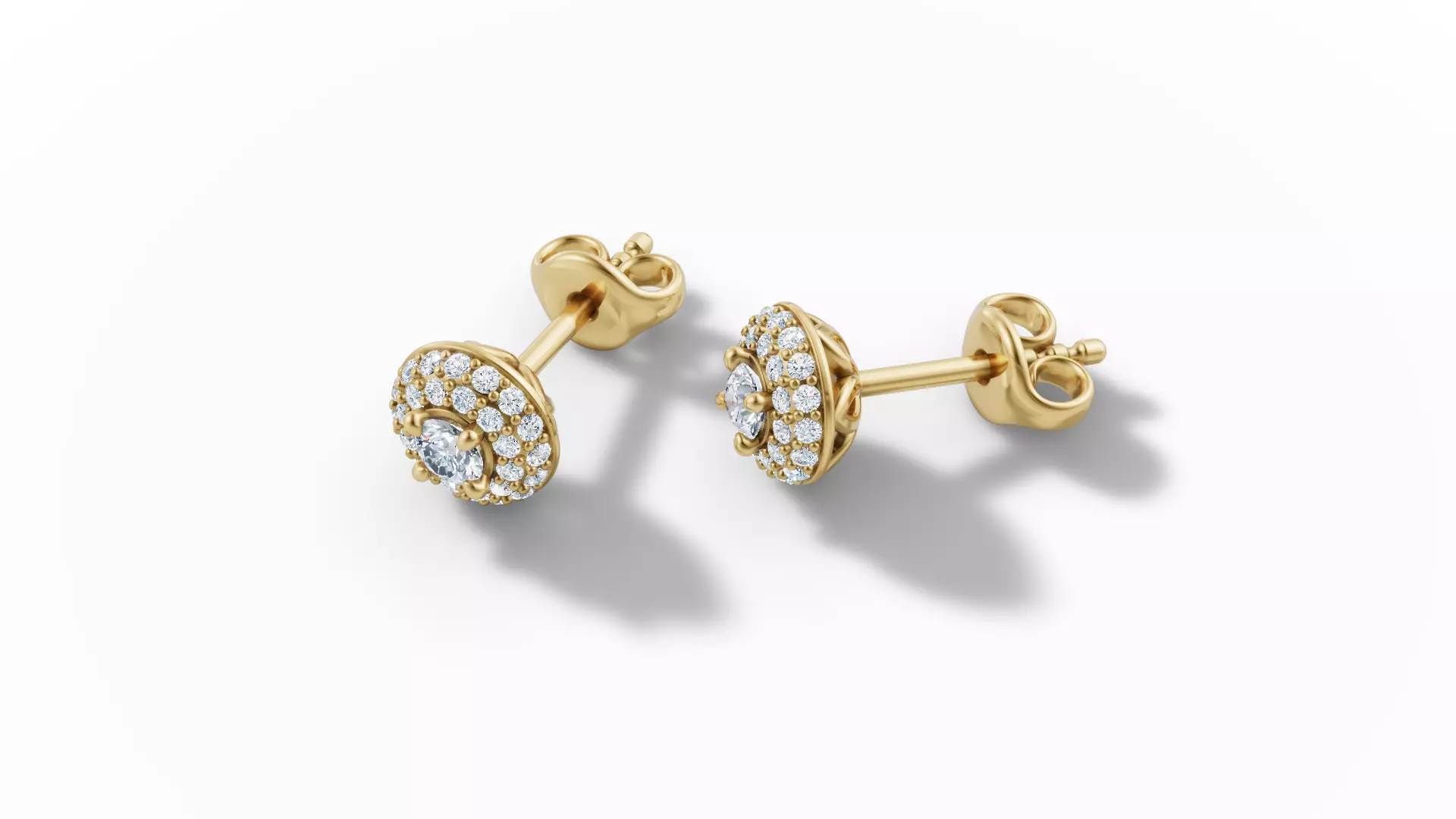 Round Halo Stud Earrings 3mm Diamond Women Earrings  3D print model_24