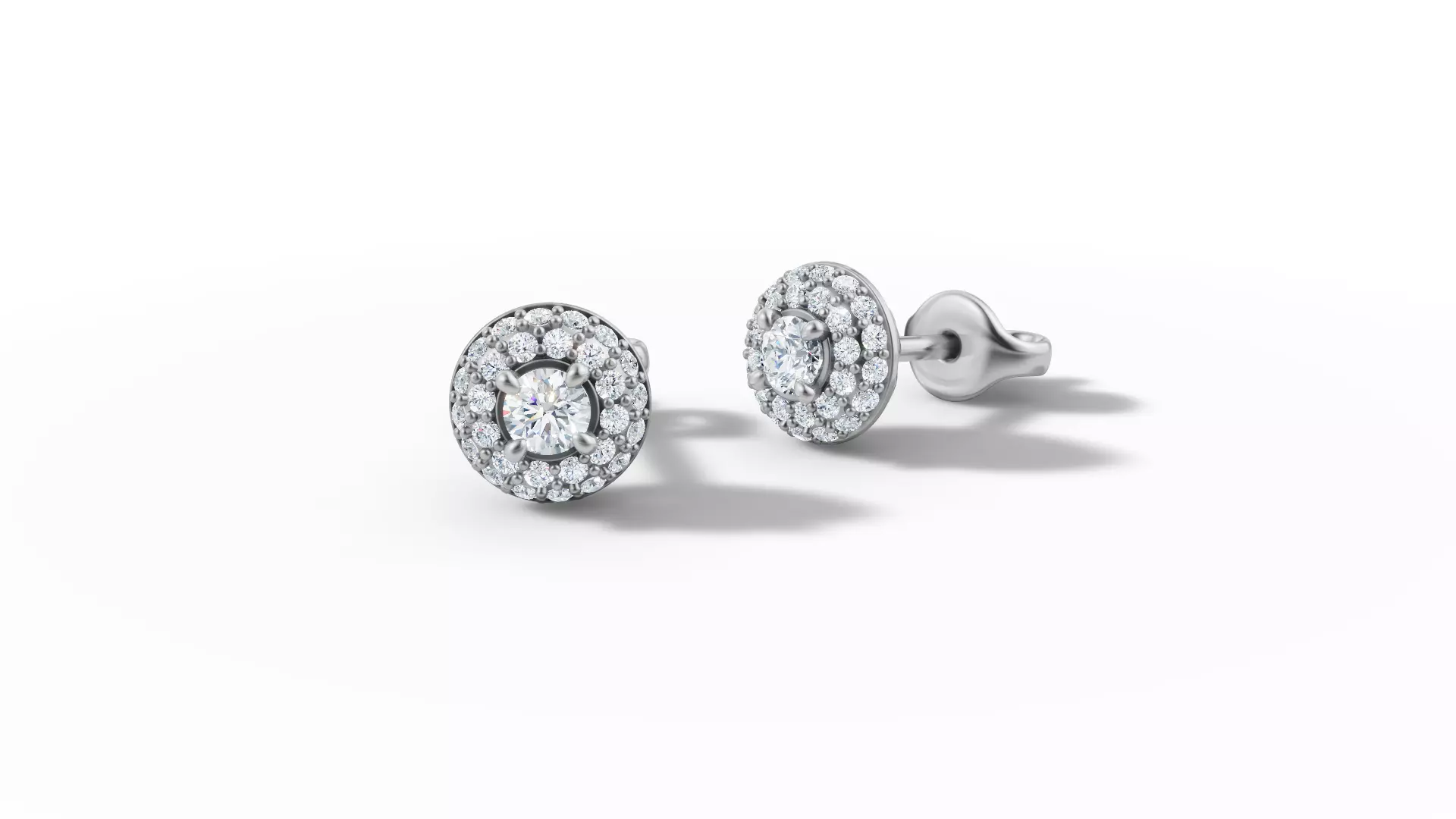 Round Halo Stud Earrings 3mm Diamond Women Earrings  3D print model_20