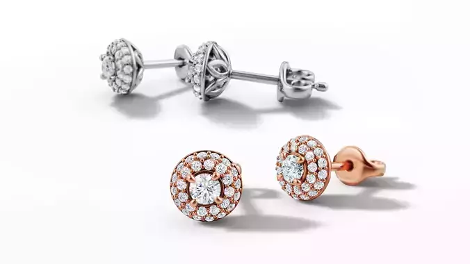Round Halo Stud Earrings 3mm Diamond Women Earrings  3D print model