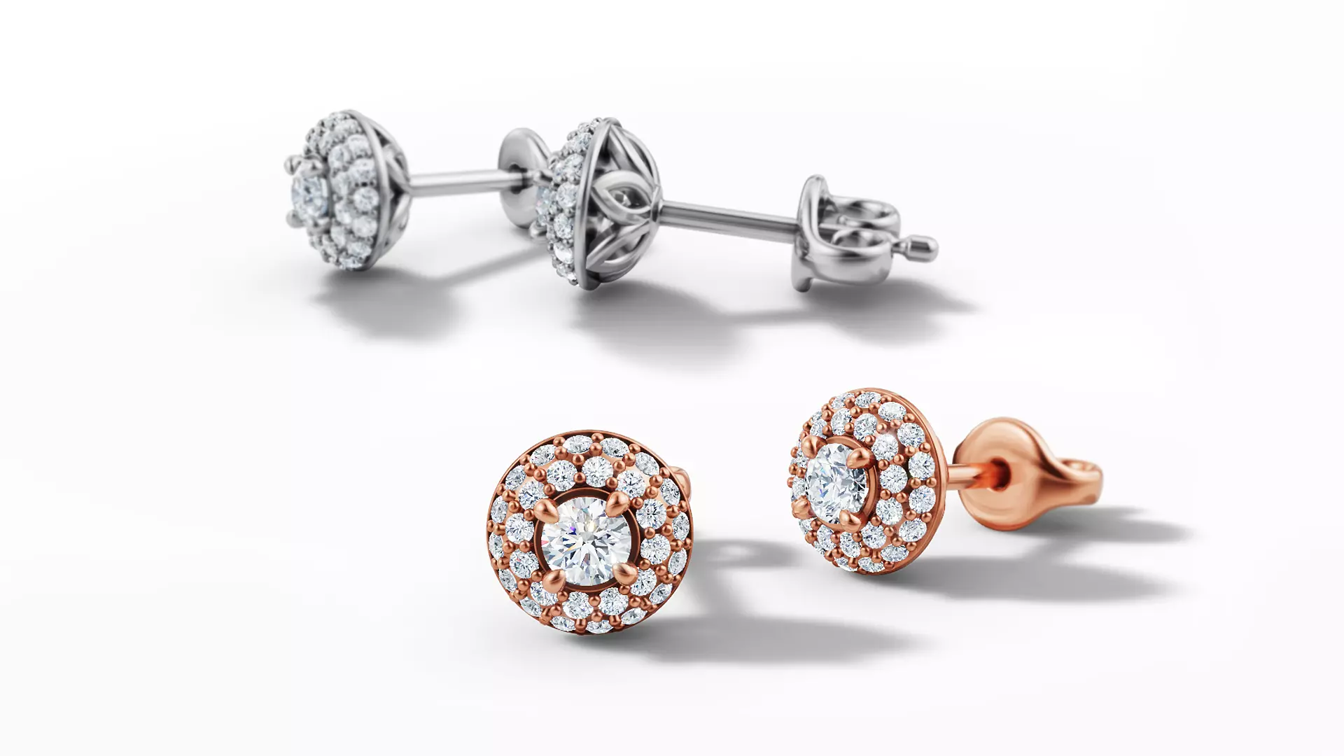 Round Halo Stud Earrings 3mm Diamond Women Earrings  3D print model_0