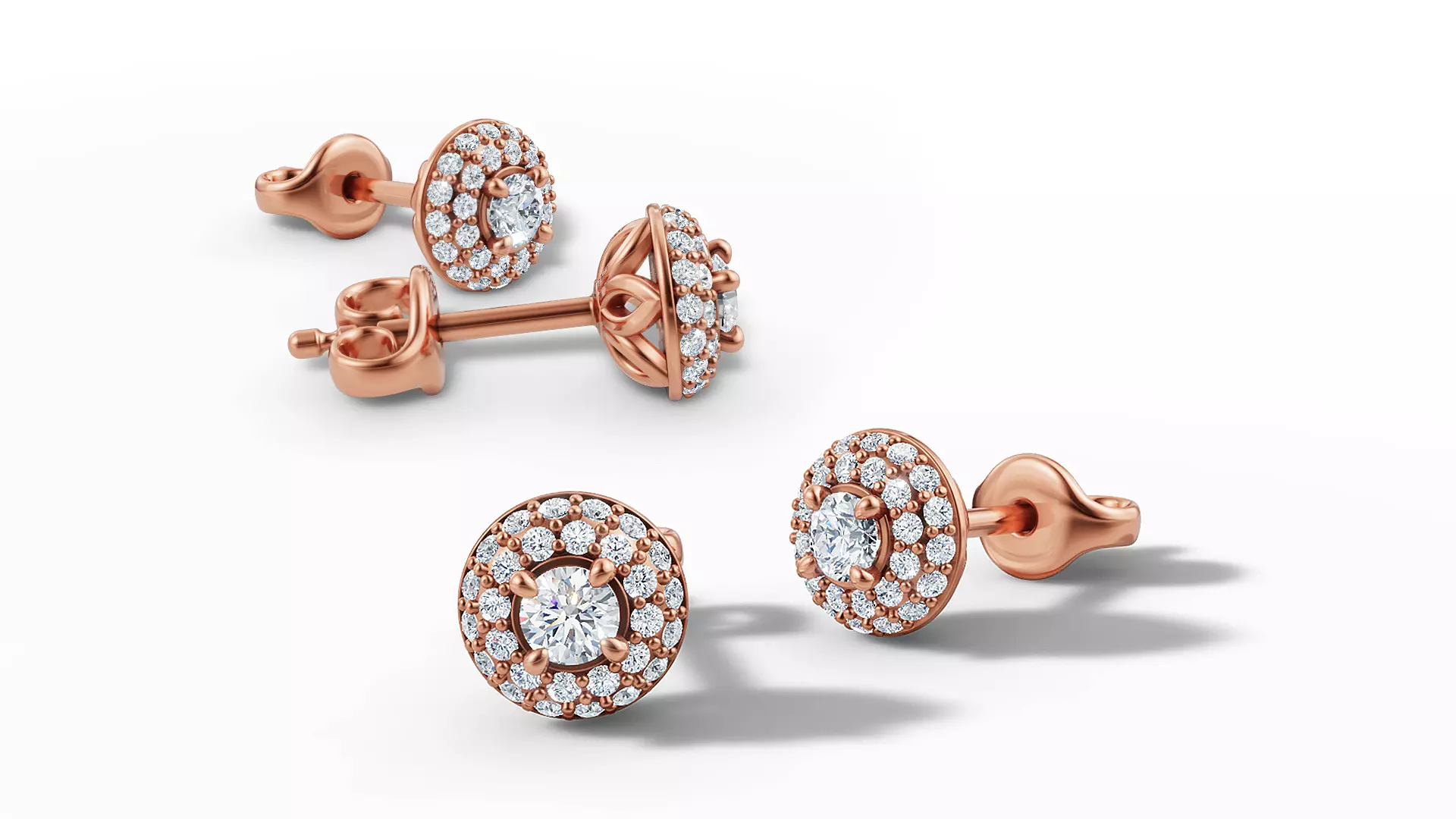 Round Halo Stud Earrings 3mm Diamond Women Earrings  3D print model_1