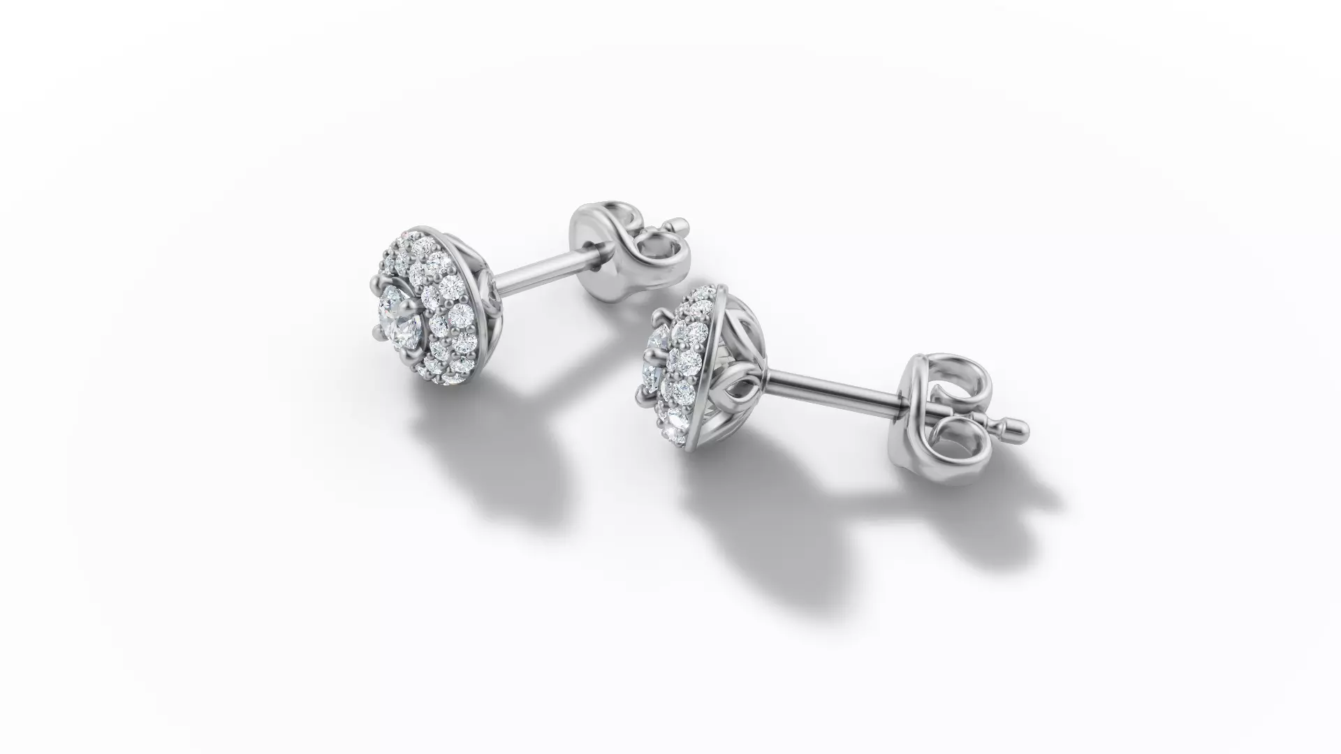 Round Halo Stud Earrings 3mm Diamond Women Earrings  3D print model_32