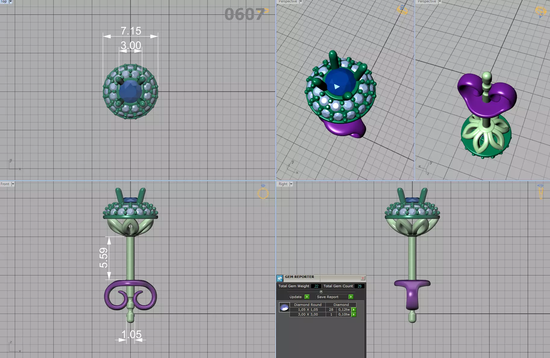 Round Halo Stud Earrings 3mm Diamond Women Earrings  3D print model_8