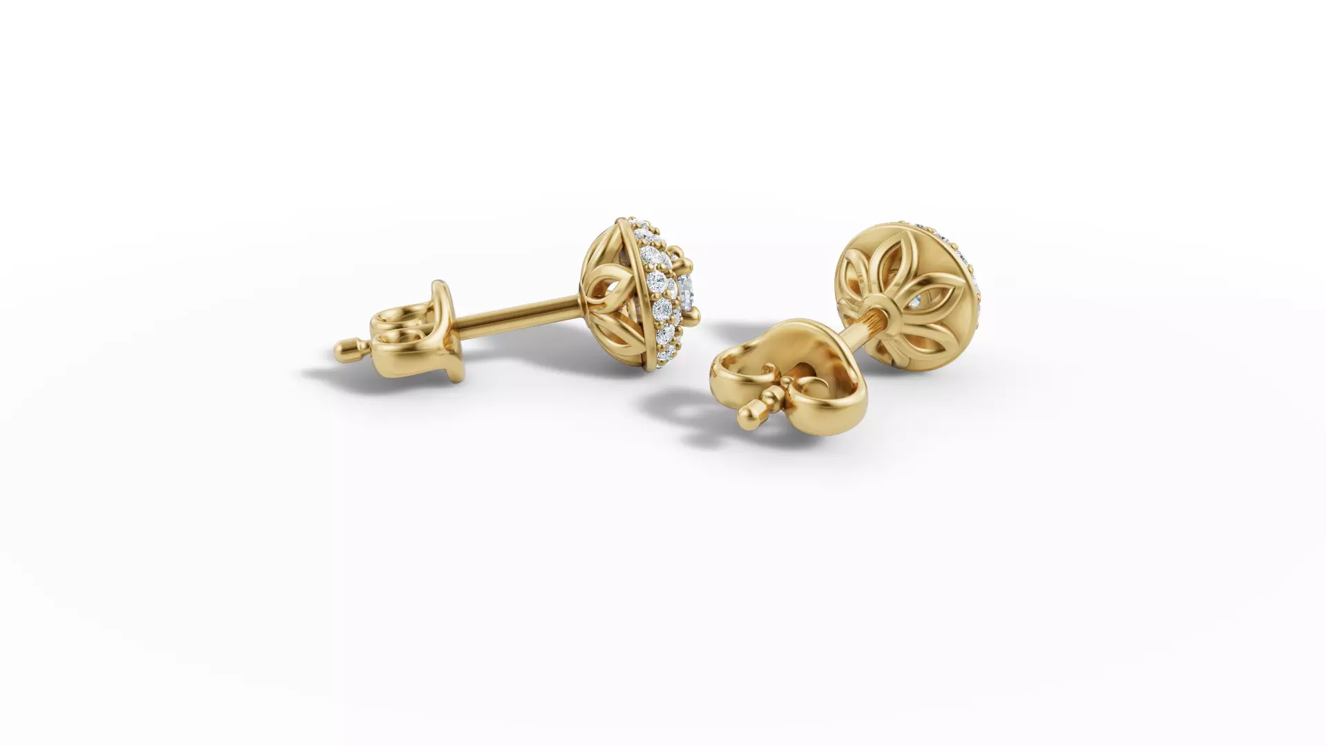 Round Halo Stud Earrings 3mm Diamond Women Earrings  3D print model_27