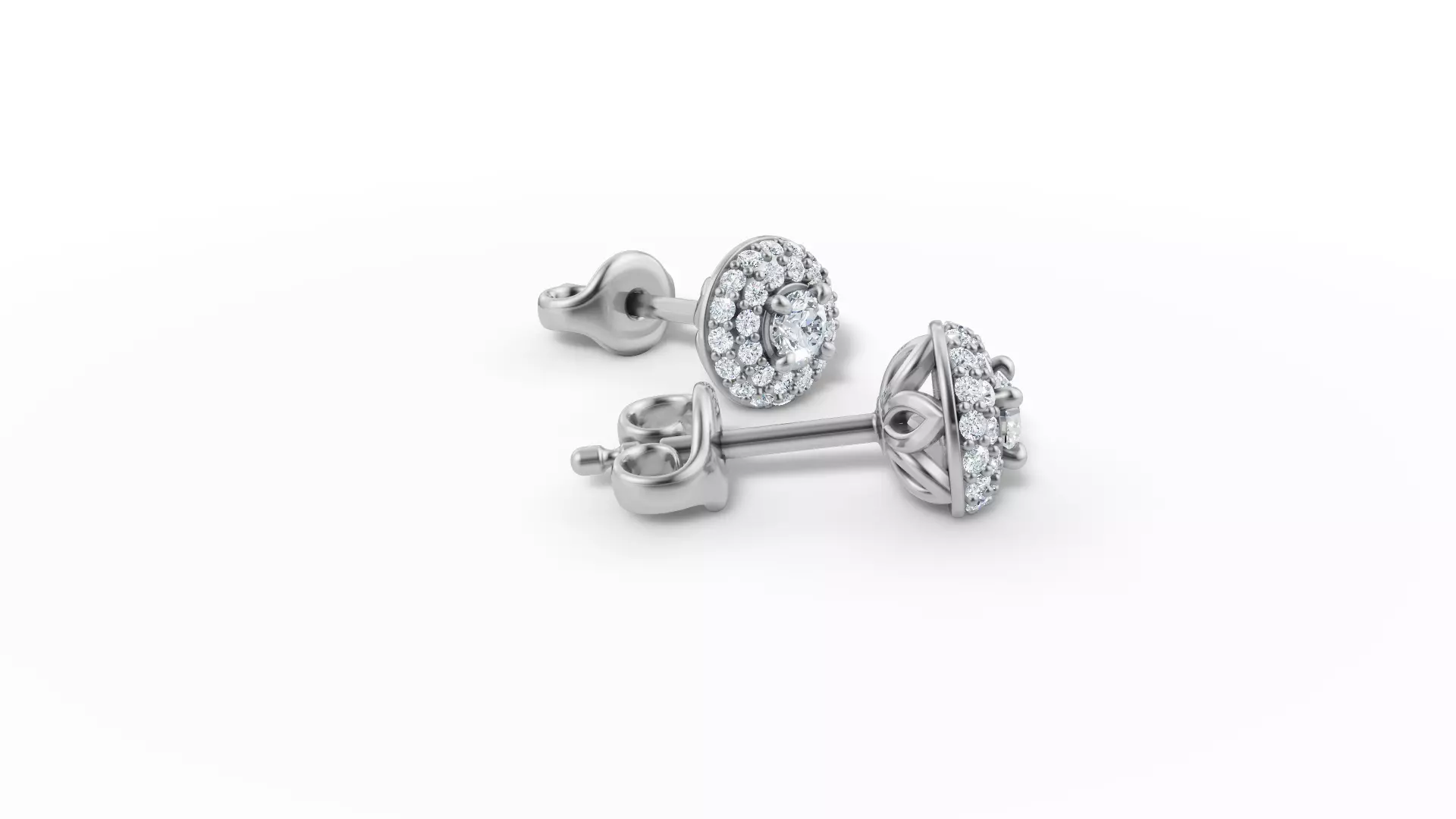 Round Halo Stud Earrings 3mm Diamond Women Earrings  3D print model_7