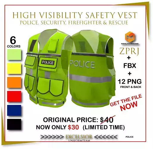  Safety Vest Police   6 Colors and ZPRJ and fbx