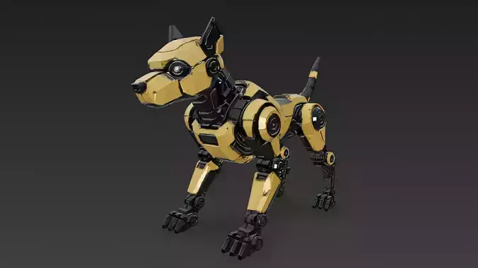 Realistic Yellow Robot Dog PBR 3D Model