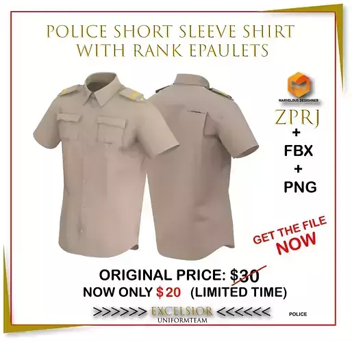 Police Short Sleeve Shirt with Rank Epaulets  Law Enforcement 