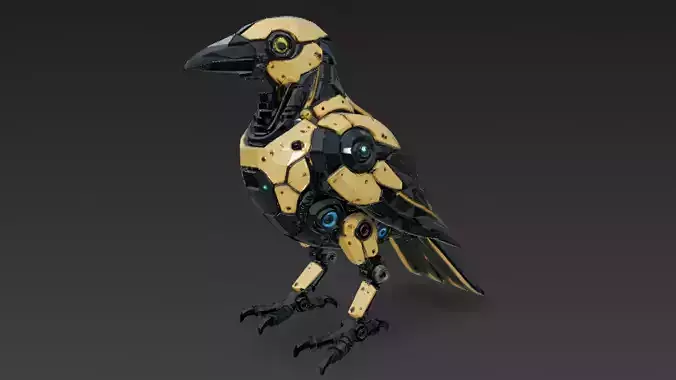 Realistic Yellow Robot Bird PBR 3D Model