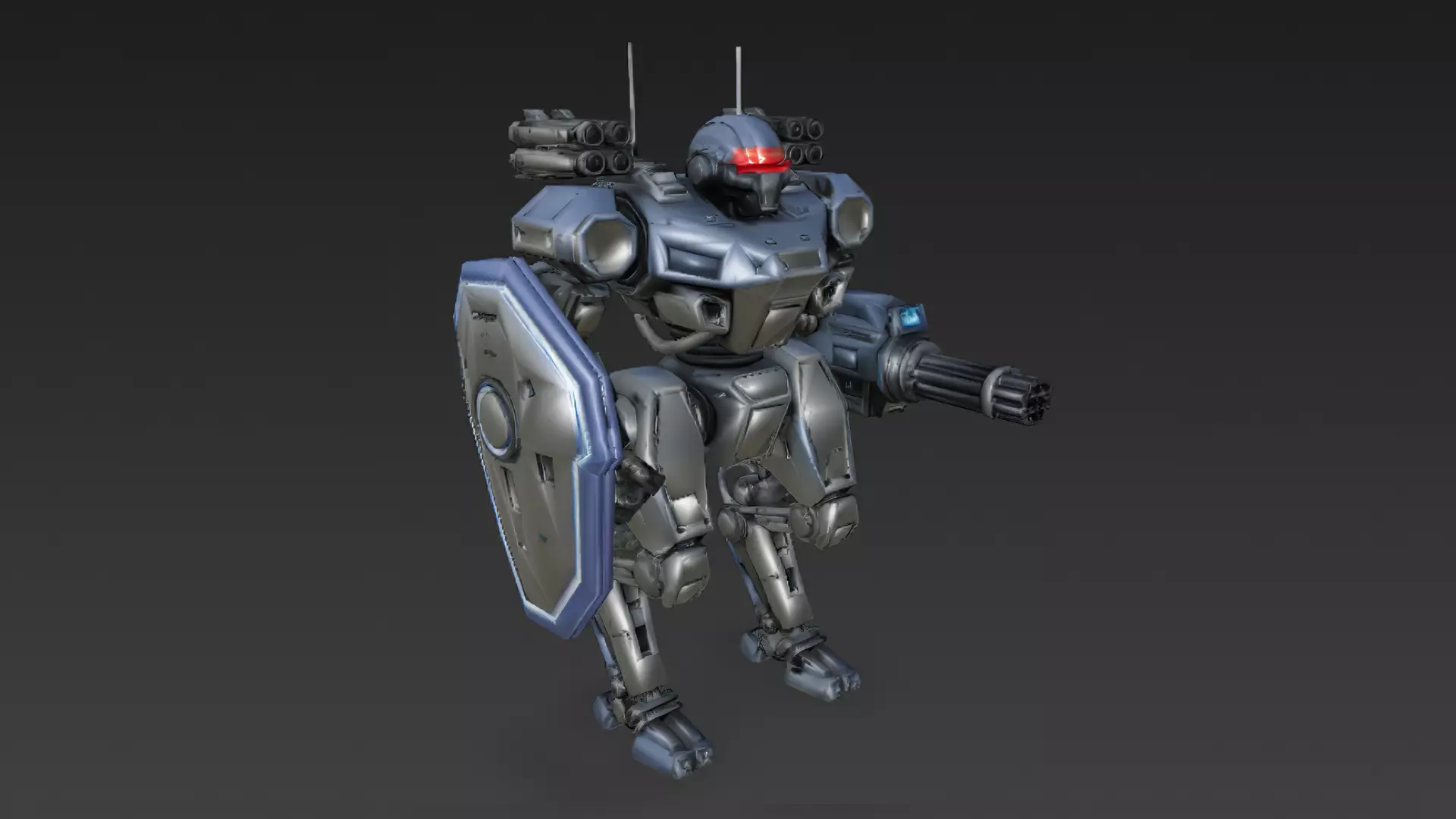 Futuristic Cartoon Battle Robot with Shield PBR 3D Model 3D model_0