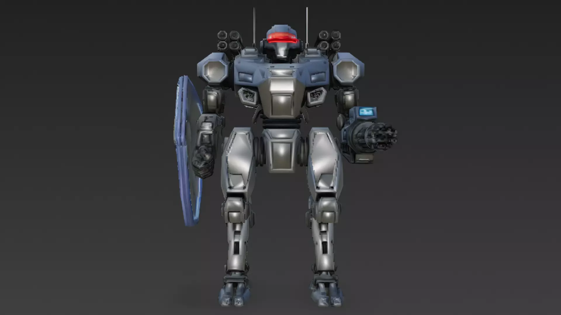Futuristic Cartoon Battle Robot with Shield PBR 3D Model 3D model_1