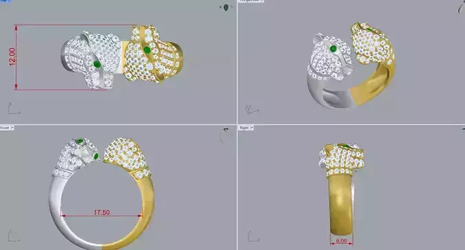 Luxury Panther Ring Dual Tone Gold and Silver with Diamonds 