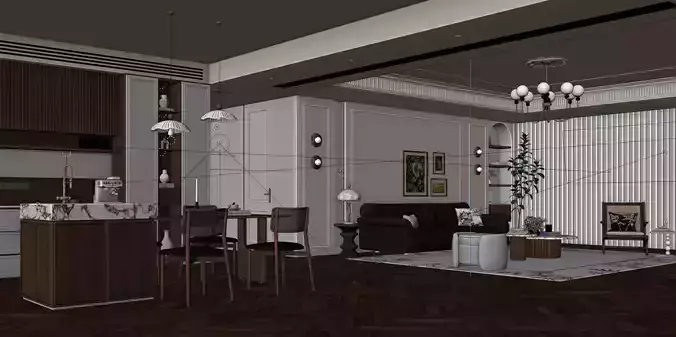 Medieval-style living room 3D model 4