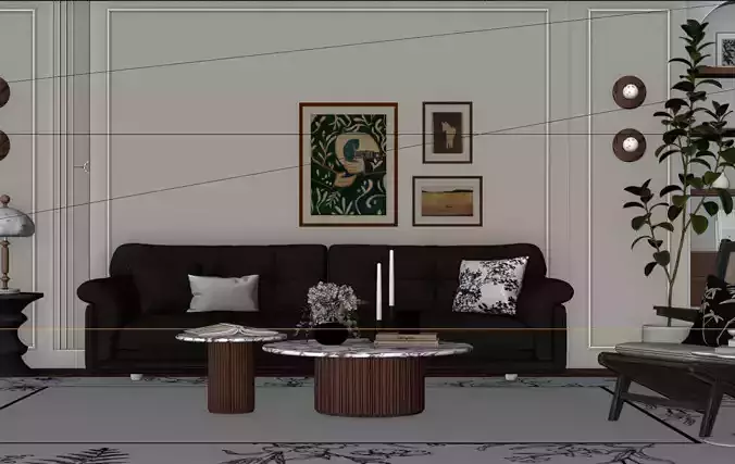 Medieval-style living room 3D model 6