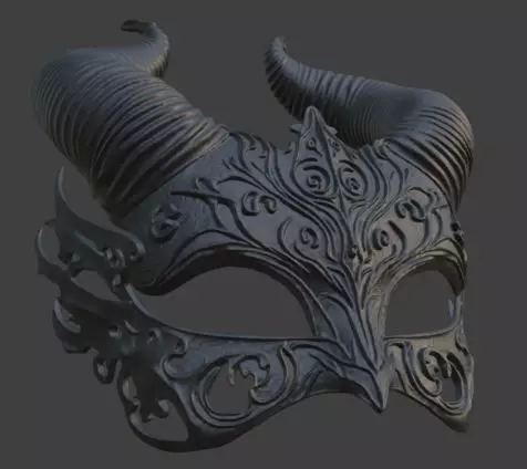 Ebony Devil Masquerade Mask Gothic Horned 3D print model_4