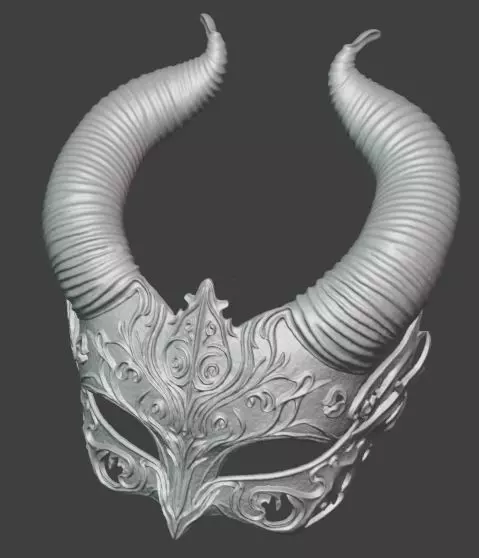 Ebony Devil Masquerade Mask Gothic Horned 3D print model_5