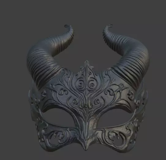 Ebony Devil Masquerade Mask Gothic Horned 3D print model_1